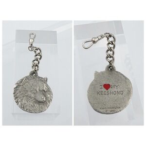 Vintage 1983 Rawcliffe Pewter I Love My Keeshond Dog Keychain Pet Lover